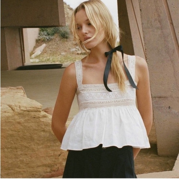 💋SOLD💋 🍾🤍DÔEN ‘Beaux’ Ramie Lace Ruffle Blouse Salt XS✨💋 - Picture 6 of 13